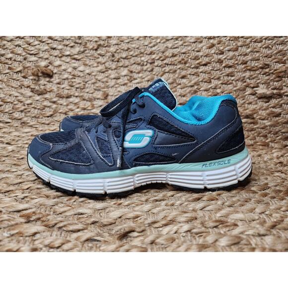 Skechers Sport Womens Black Blue Flex Sole Running Walking Athletic Size 8 - Picture 1 of 11